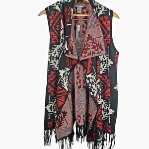 NWT New Directions Red and Black Knit Cardigan Vest. LG. #0201